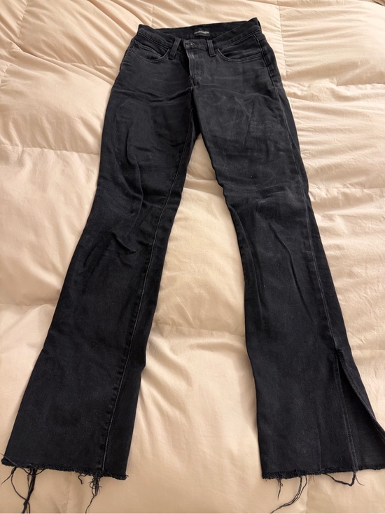 Favorite Daughter Pants - Favorite Daughter Black Flare Jeans with Raw Hem